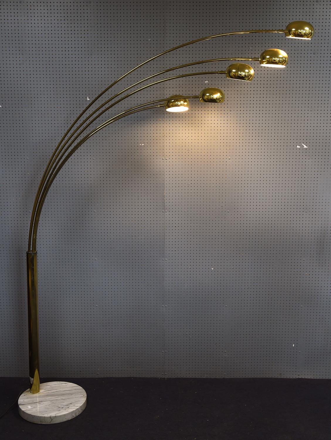 Manner of Hans Bergstrom for Lyktan, five branch lamp, gilt metal and marble, 210cm high x 156cm