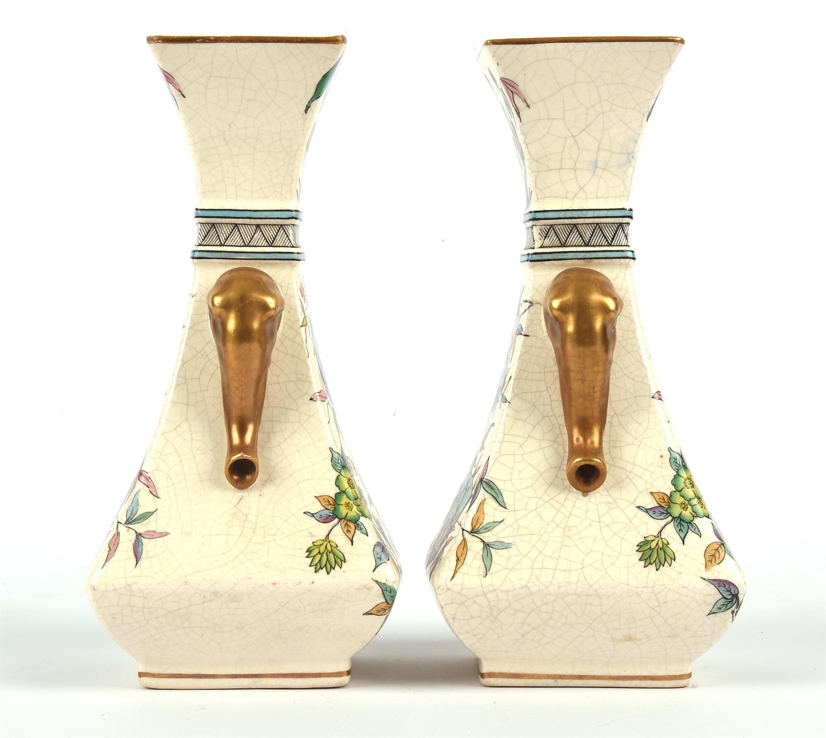 Christopher Dresser (British, 1834-1904), pair of printed and painted vases, with elephant head - Image 2 of 4
