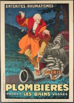 After Jean d' Ylen, (French, 1886-1938) Plombieres Les Baines, poster laid on board, 106.5 x 76cm