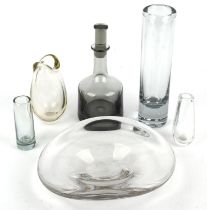 A Holmgaard clear glass vase of cylindrical form engraved 'Holmgaard 18784' to base, height 30cm,