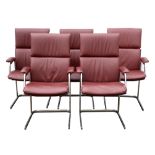 Boss, five executive armchairs, burgundy leather and chromed steel, 104cm high x 61cm wide x 69cm