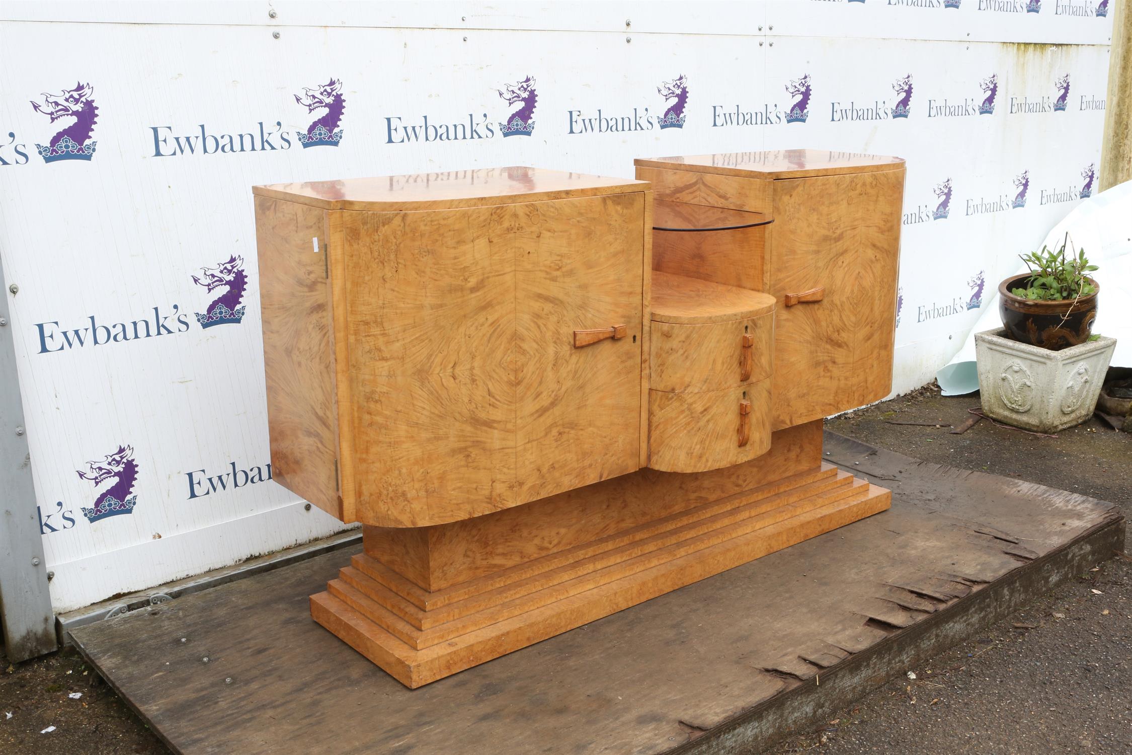 Unknown Designer, an Art Deco four piece burr walnut dining suite, to comprise an extending dining - Image 7 of 22