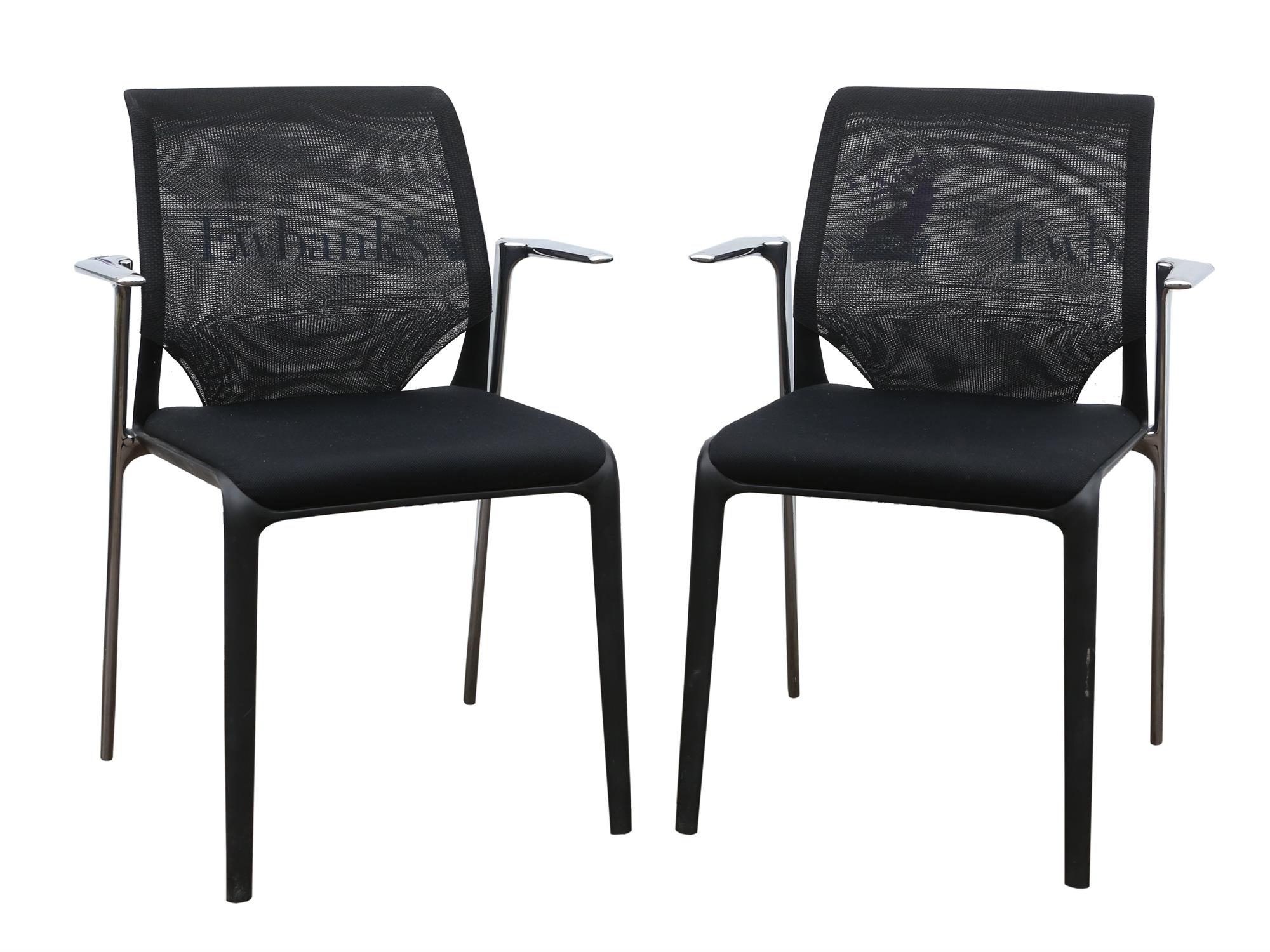 Vitra, pair of chairs, mesh back with silvered metal legs, 87cm high (2)