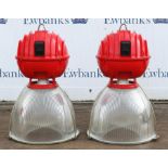 Unknown Design/Manufacturer, a pair of industrial style downlighters, red anodised metal body with
