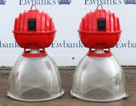 Unknown Design/Manufacturer, a pair of industrial style downlighters, red anodised metal body with