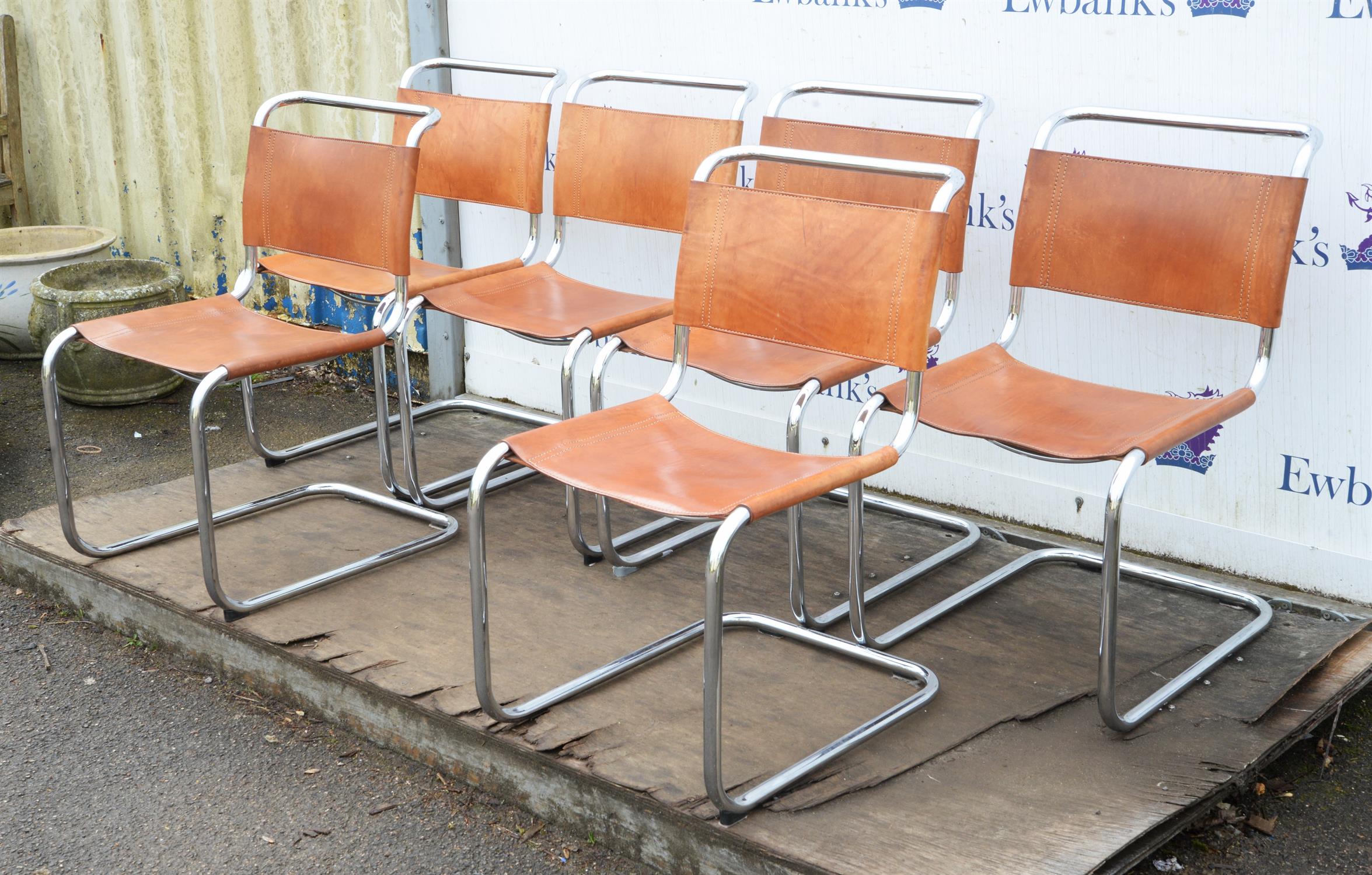 After Mart Stam, (Dutch, 1899-1986) for Fian, six Modell 33 cantilever chairs, chromed steel and - Bild 2 aus 5