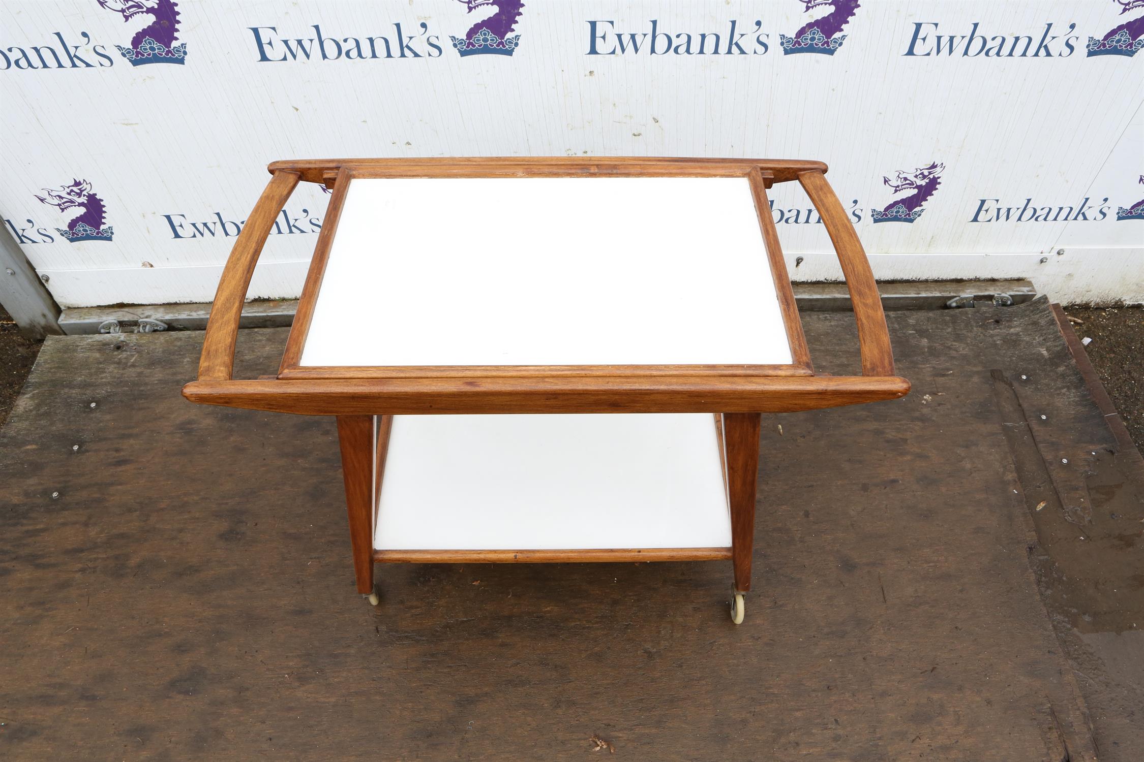 Geraldo de Barros (Brazilian, 1923-1998), a teak and Formica bar trolley, the top with a loose tray, - Image 2 of 3