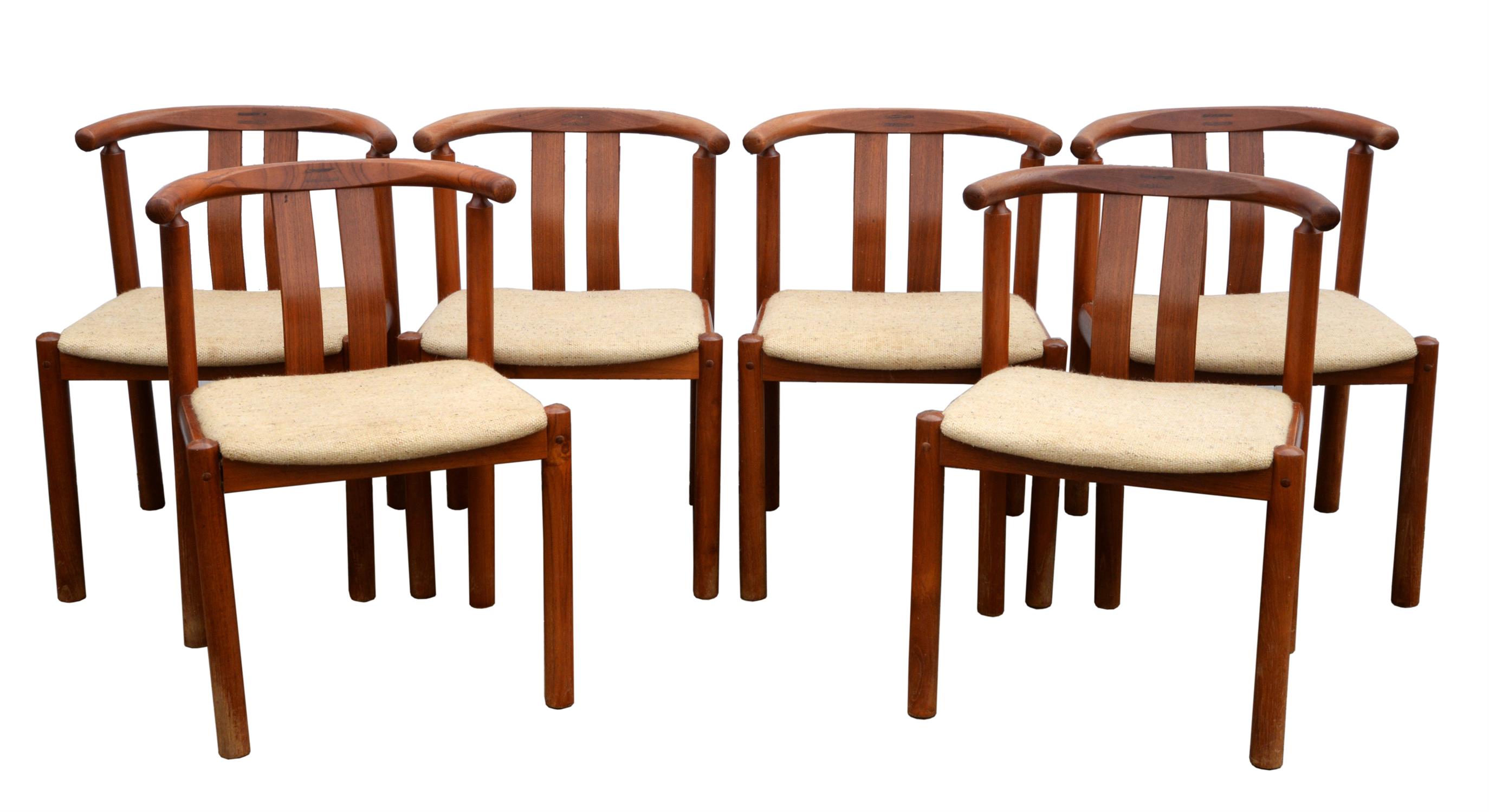 Hans J. Frydendal for Boltinge Stolefabrik, set of six Danish teak chairs, with cotton fabric seats,