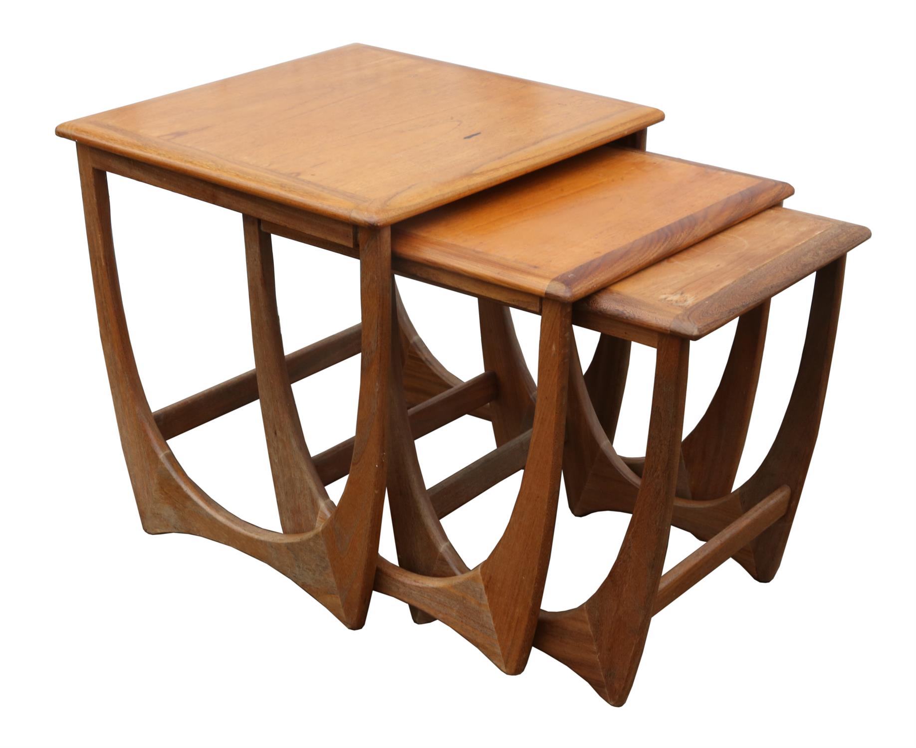 G-plan, a nest of three teak tables, 51cm high x 50cm square (3)