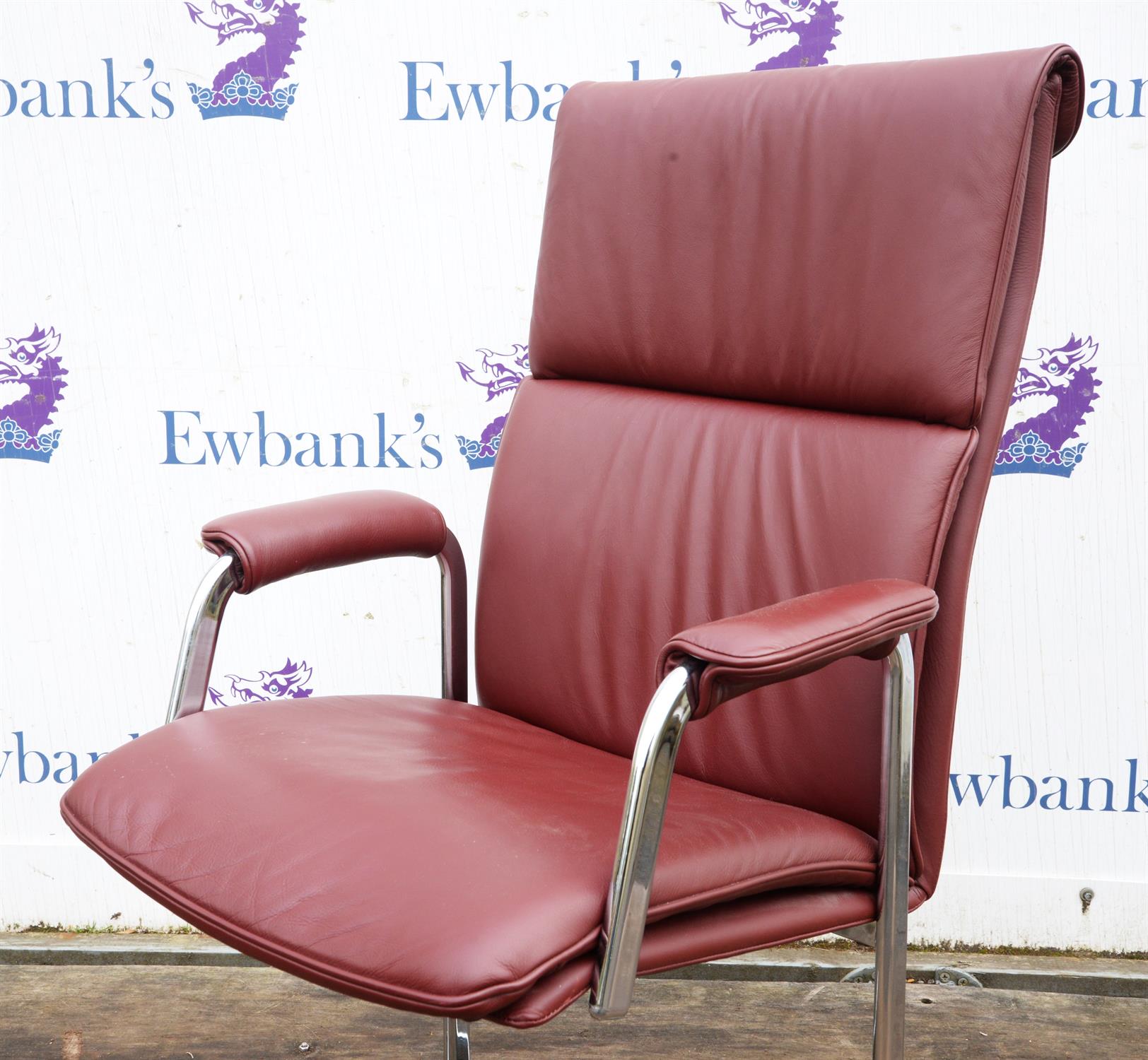 Boss, five executive armchairs, burgundy leather and chromed steel, 104cm high x 61cm wide x 69cm - Image 6 of 6
