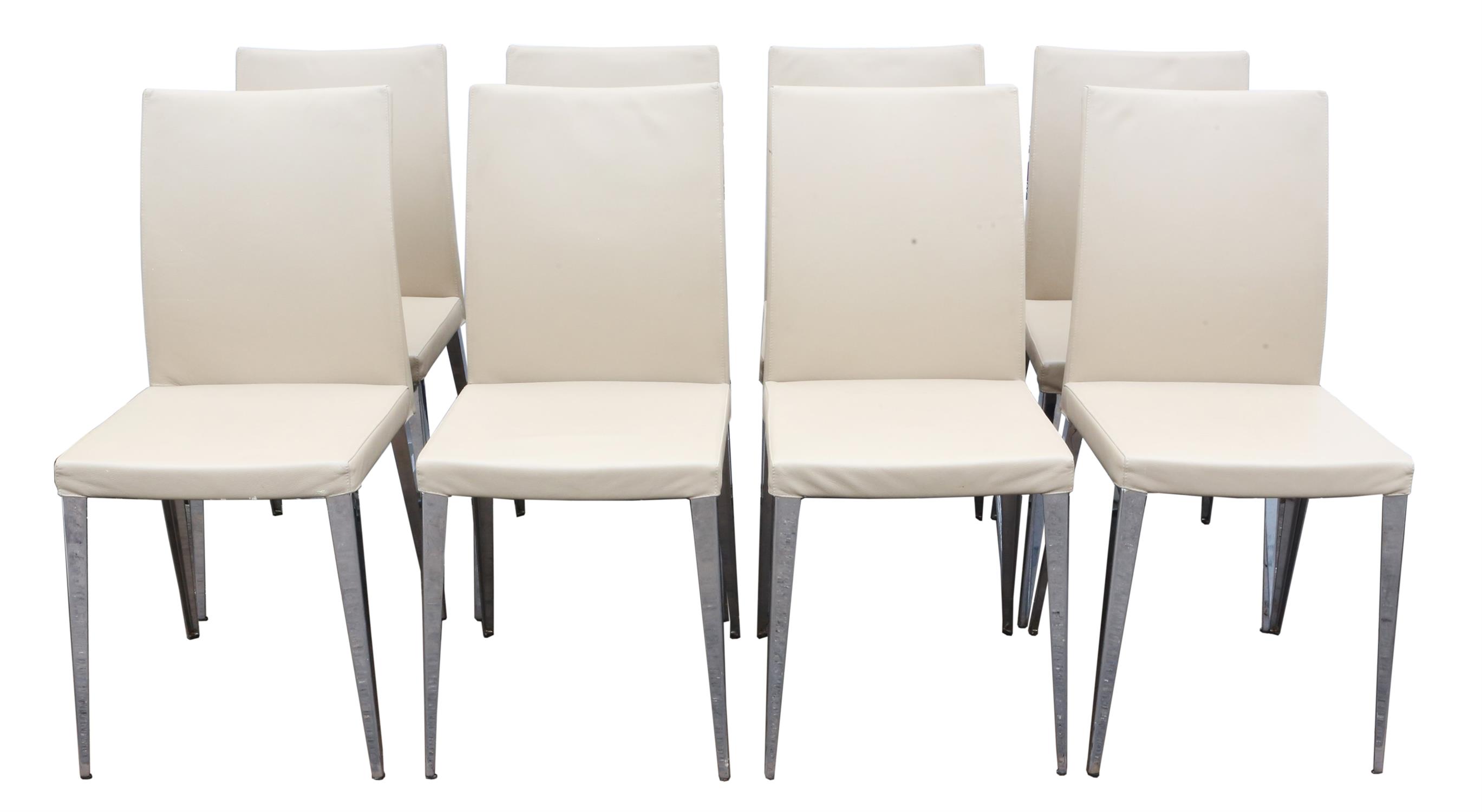 Roche Bobois, Longitude, a set of eight leather covered dining chairs, with reclining backs,