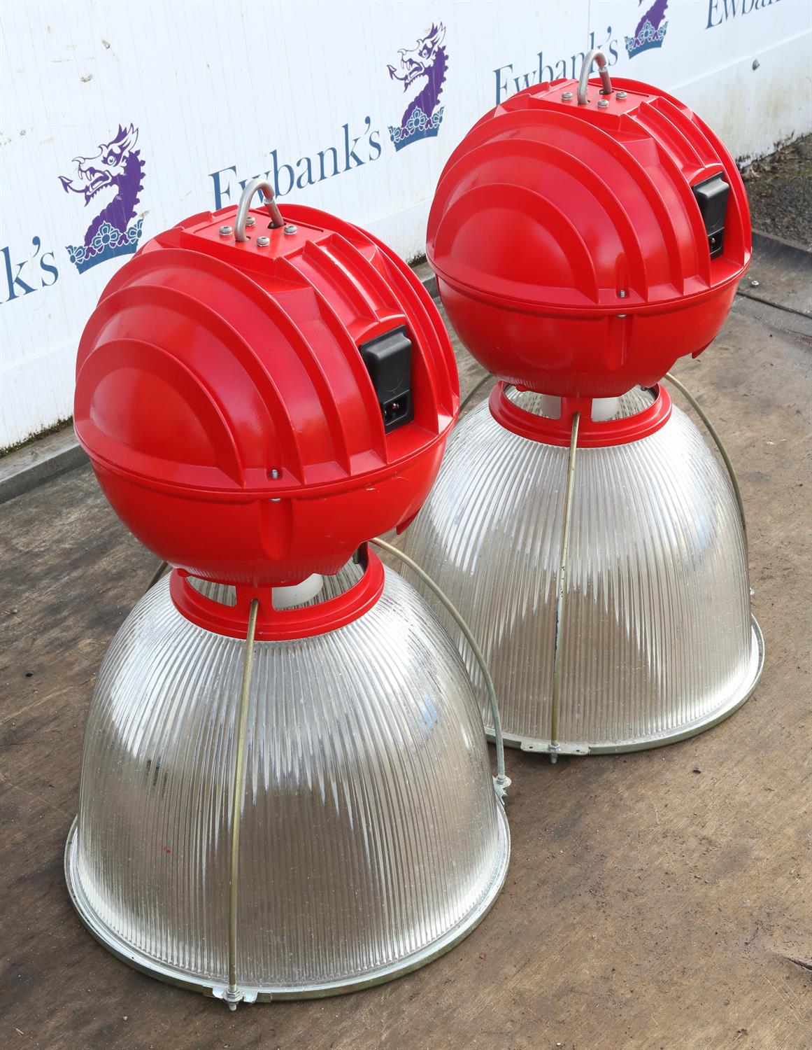 Unknown Design/Manufacturer, a pair of industrial style downlighters, red anodised metal body with - Image 3 of 3