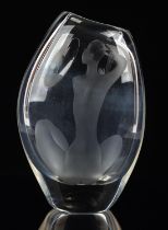 Vicke Lindstrand (Swedish, 1904-1983), clear glass vase, moulded with a female figure looking in a