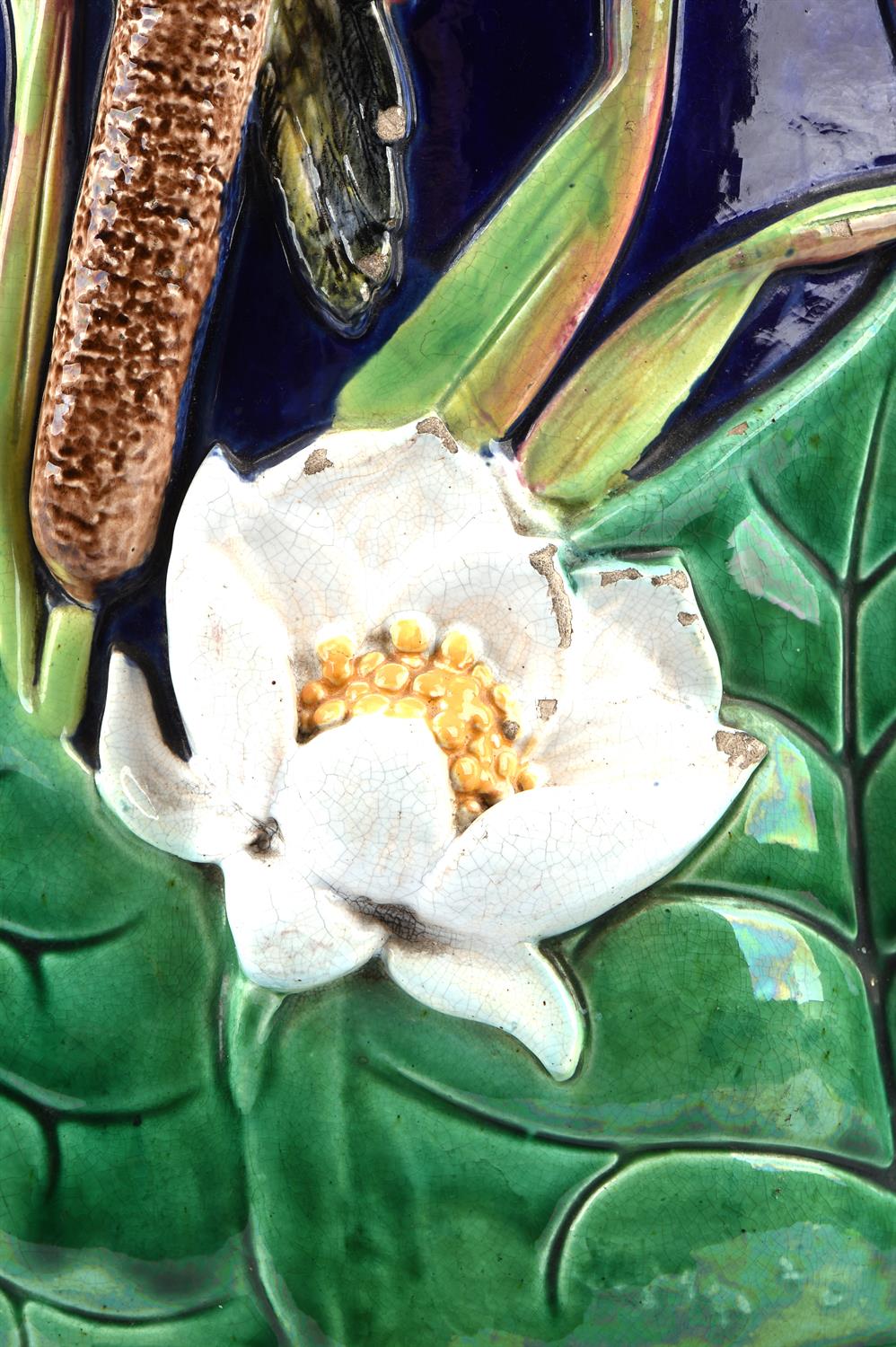 A George Jones majolica barrel form garden seat, moulded with a frieze of birds and lotus flowers, - Image 3 of 9