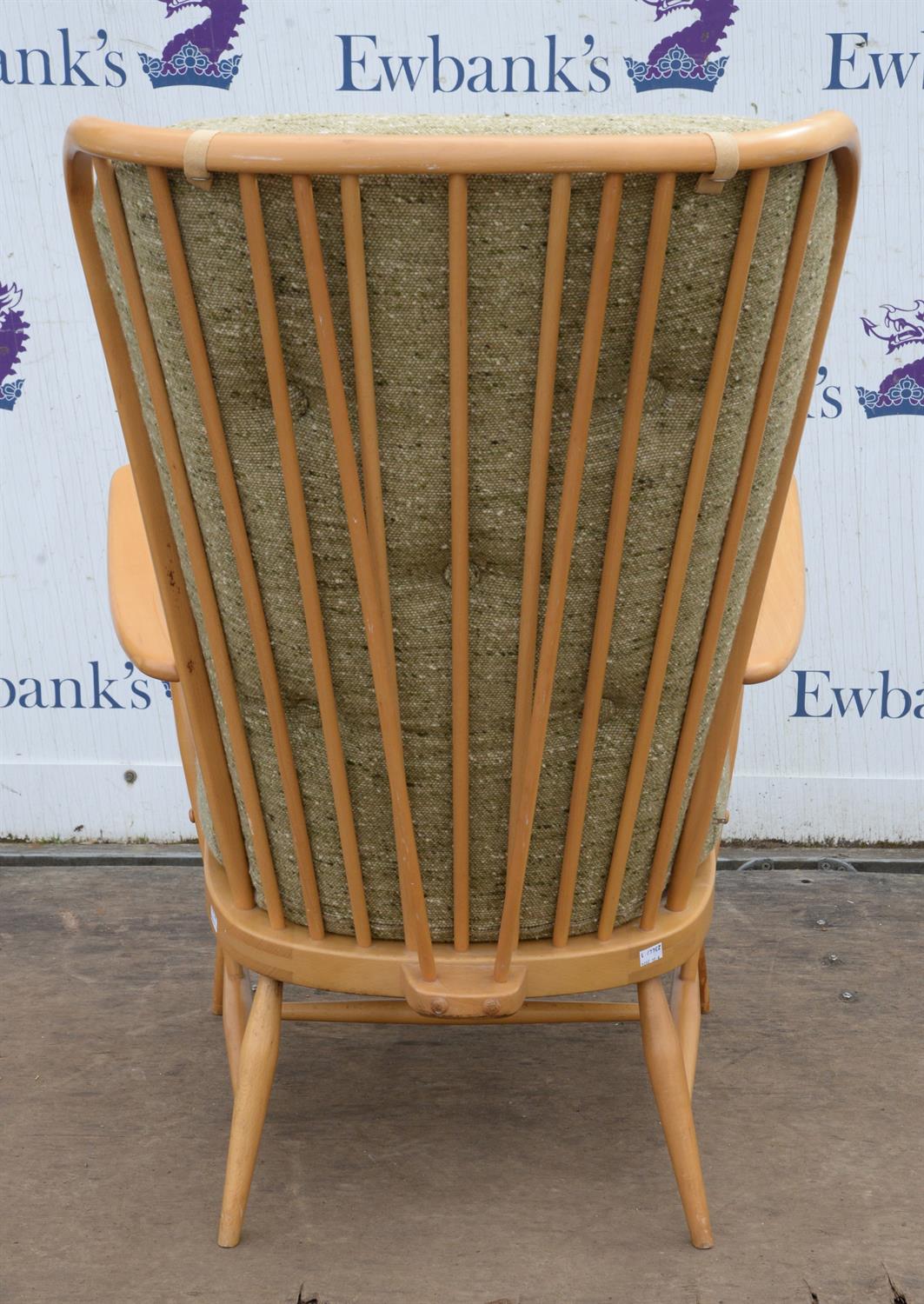 Ercol, a beechwood armchair, with two cushions, one with button back upholstery, 104cm high - Image 4 of 4