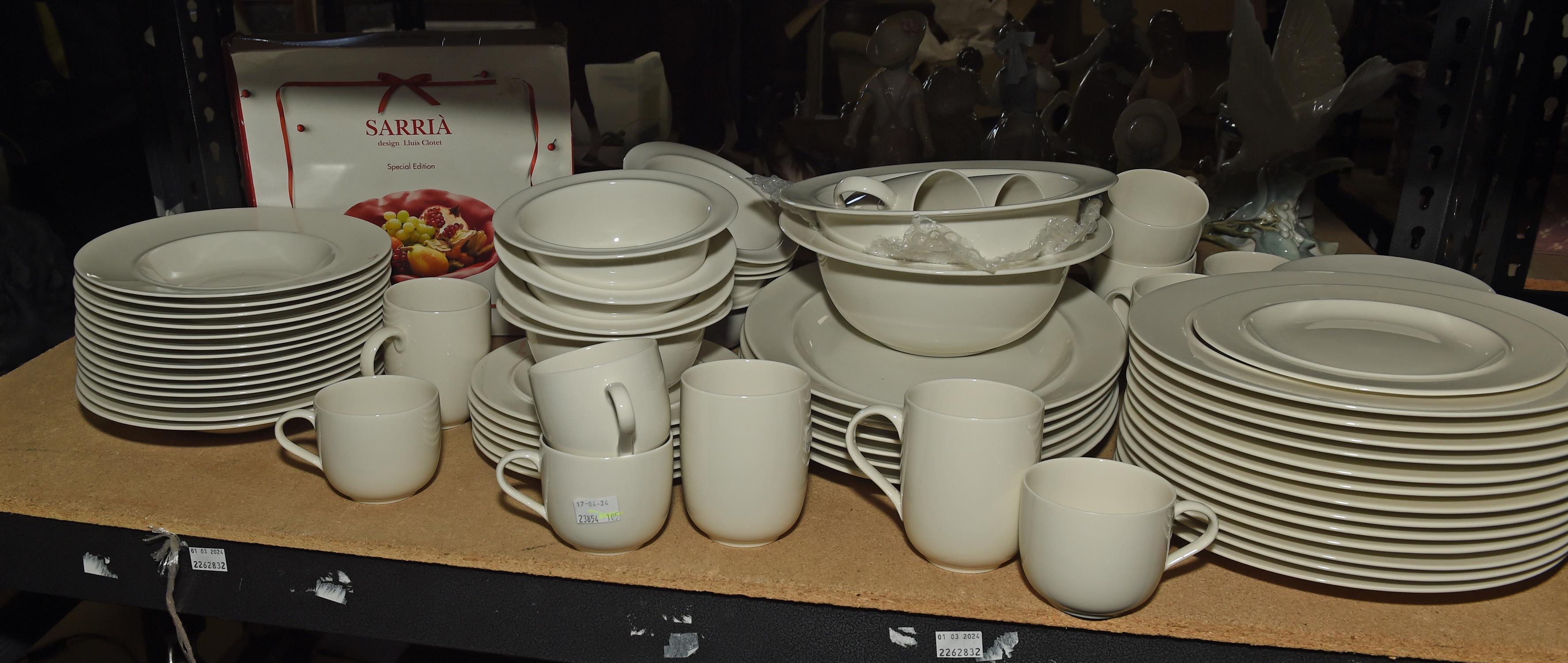 Ettore Sottass for Alessi, a white pottery part dinner service to comprise six white mugs, - Image 2 of 2