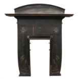 Art Nouveau style cast iron fire surround, with a shelf and stylised tulip motifs,