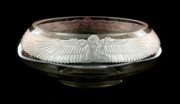 An Art Deco style cut glass bowl, signed by Jeffery J Burnett, American, with two Egyptian style