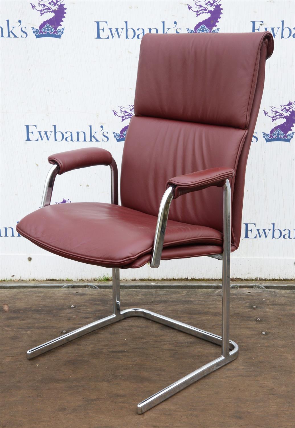 Boss, five executive armchairs, burgundy leather and chromed steel, 104cm high x 61cm wide x 69cm - Image 5 of 6