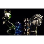 Murano, Italy, four glass animals, to comprise a clear glass bison, 19.5cm high, a green and clear