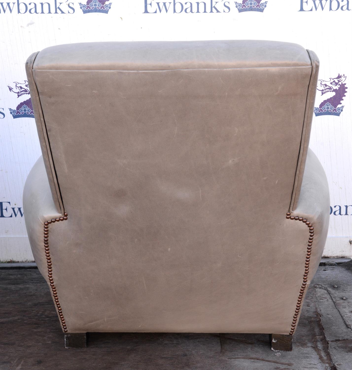 Art Deco style, a pair of club armchairs, upholstered in grey leather, with nail studded detail, - Image 5 of 5