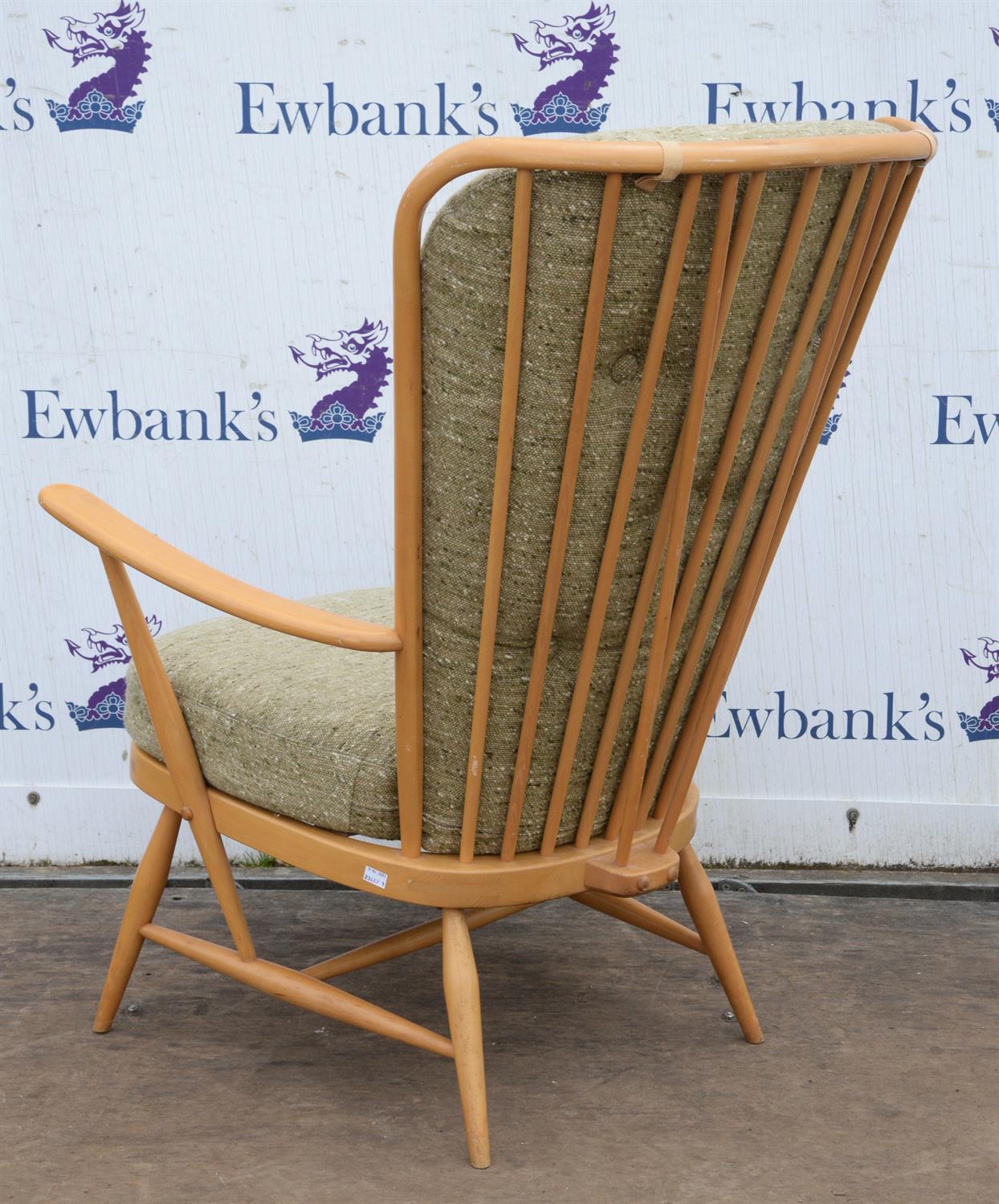 Ercol, a beechwood armchair, with two cushions, one with button back upholstery, 104cm high - Image 3 of 4