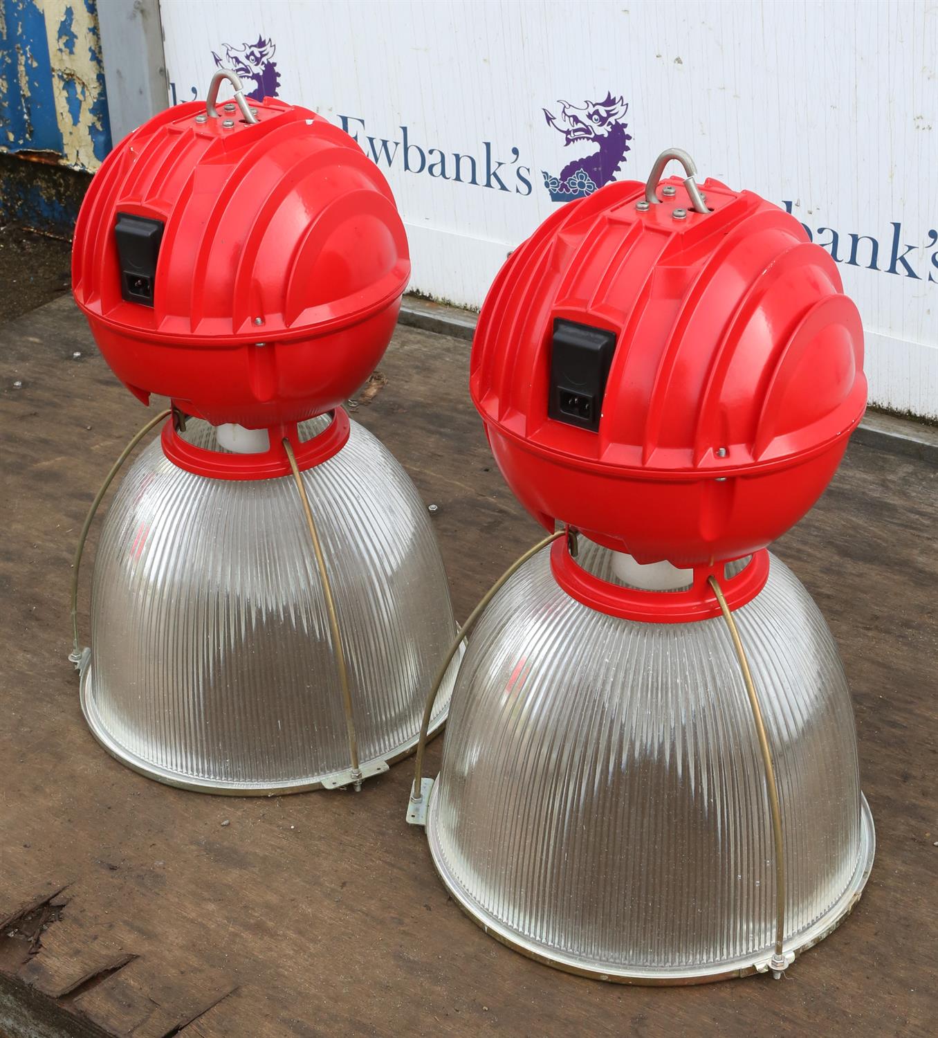 Unknown Design/Manufacturer, a pair of industrial style downlighters, red anodised metal body with - Image 3 of 3