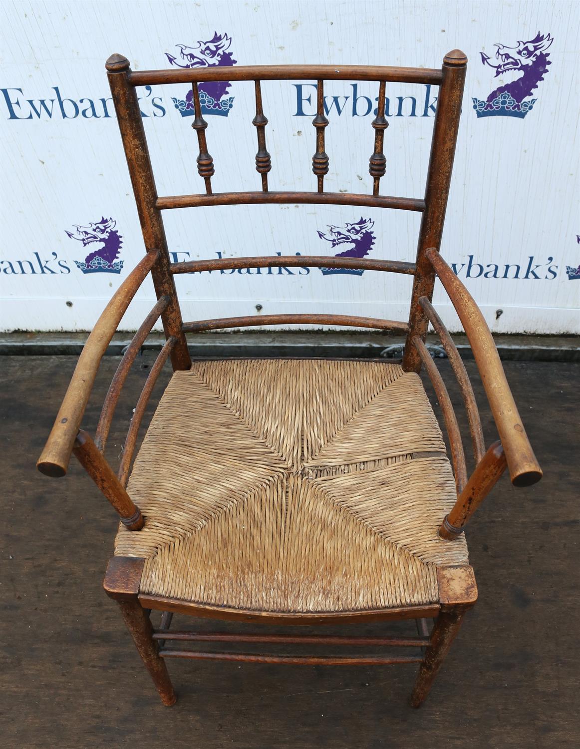 A Morris and Co. beechwood 'Sussex' type armchair, rush seated, H 93cm - Image 2 of 2