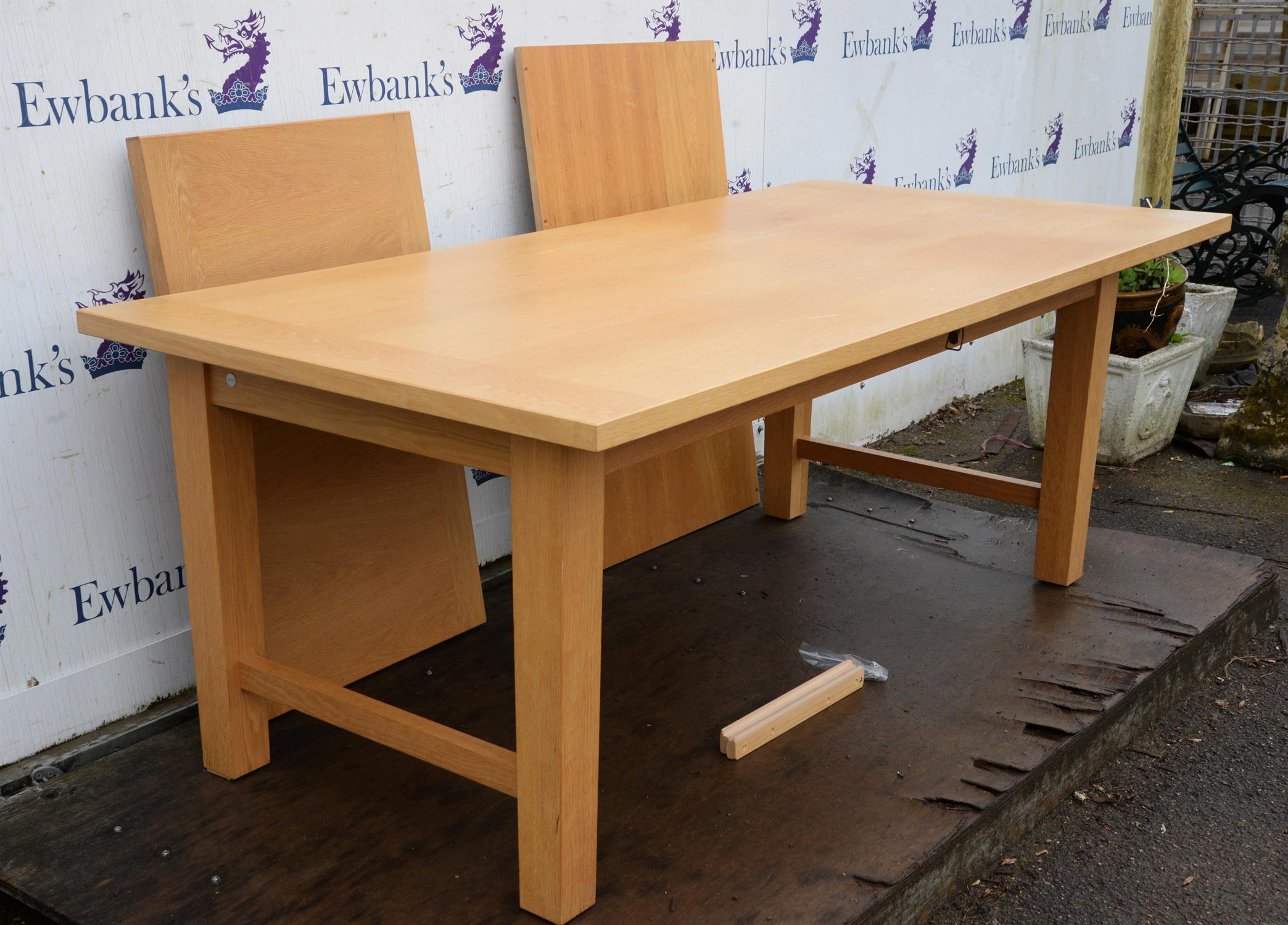 Heal's, an extending oak dining table, the top with cleated ends, with a leaf insertion, - Image 2 of 4