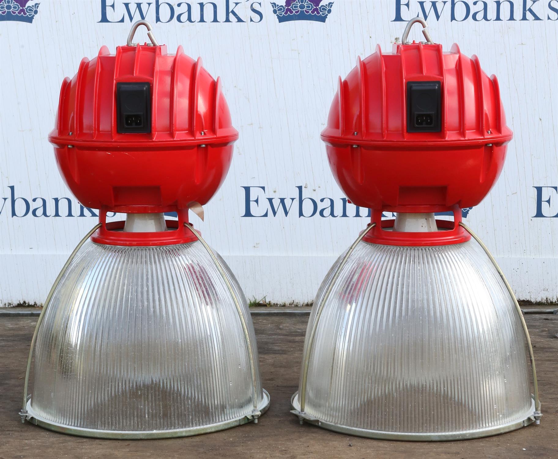 Unknown Design/Manufacturer, a pair of industrial style downlighters, red anodised metal body with