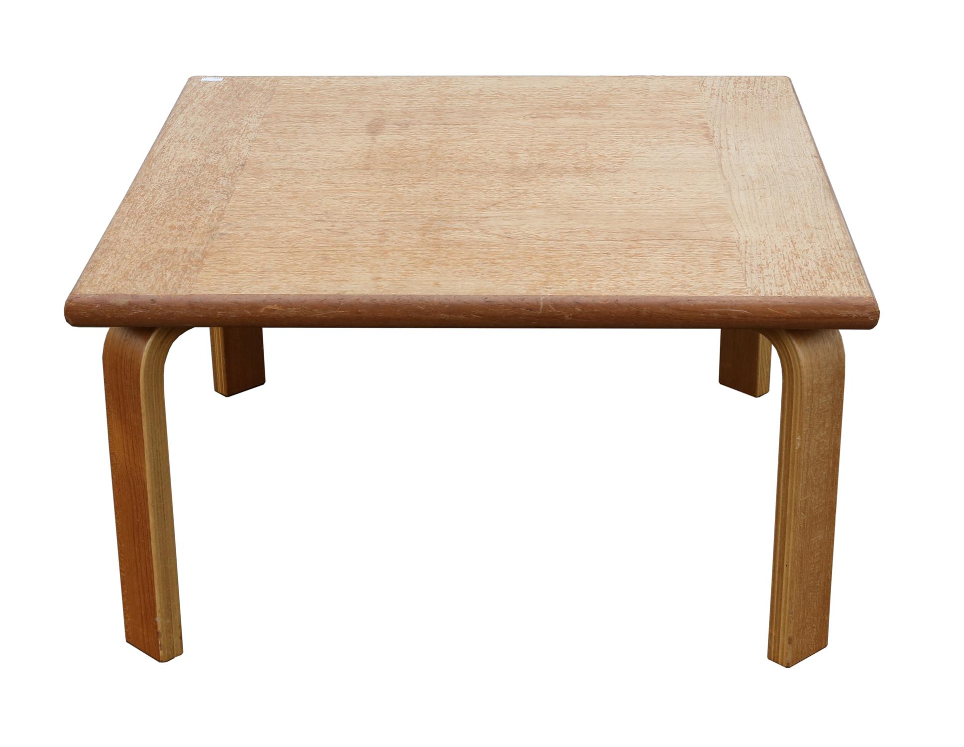 Danish Club 8, square coffee table, with teak top and laminated legs, 41cm high x 74cm square