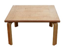 Danish Club 8, square coffee table, with teak top and laminated legs, 41cm high x 74cm square