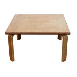 Danish Club 8, square coffee table, with teak top and laminated legs, 41cm high x 74cm square