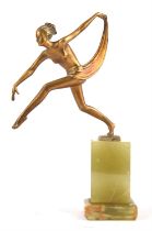 A Josef Lorenzl gilt bronze model of a Scarf Dancer, C.1930, signed to cast and raised on a stepped