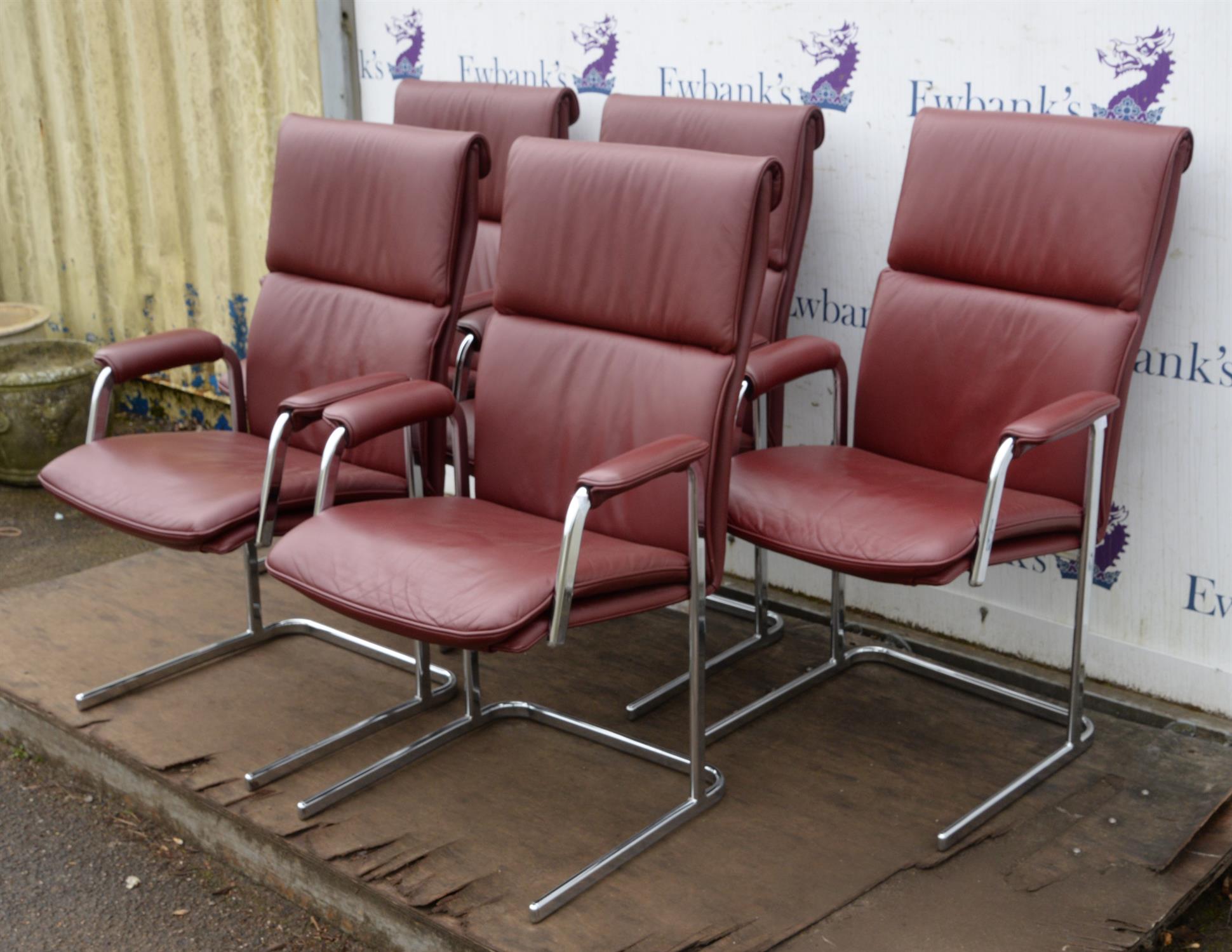 Boss, five executive armchairs, burgundy leather and chromed steel, 104cm high x 61cm wide x 69cm - Image 2 of 6