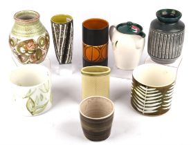 A small collection of mid 20th century studio pottery vases including ; Bourne Denby by Glyn