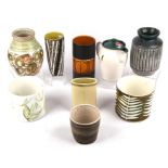 A small collection of mid 20th century studio pottery vases including ; Bourne Denby by Glyn