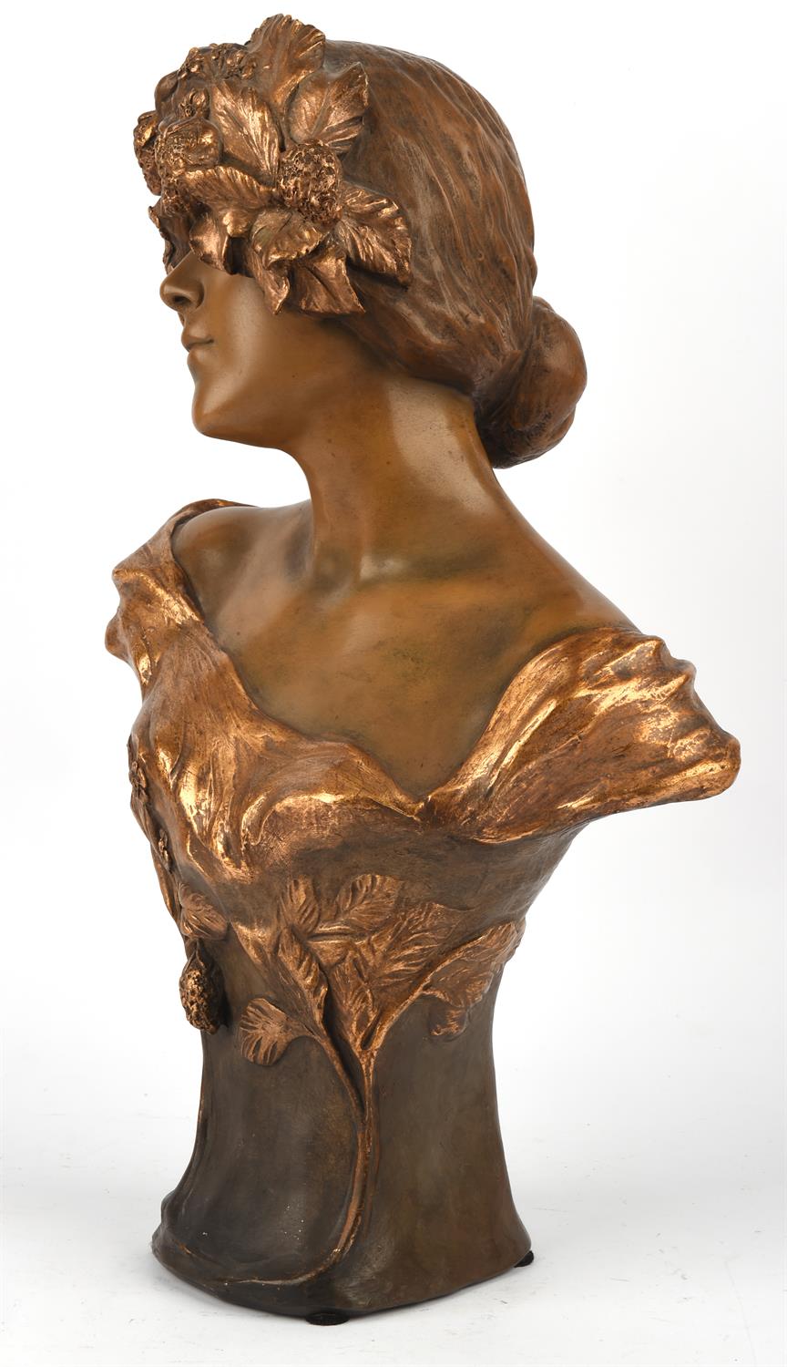 An Art Nouveau Goldscheider painted and gilt decorated bust, rear with Goldscheider rectangular - Image 3 of 5