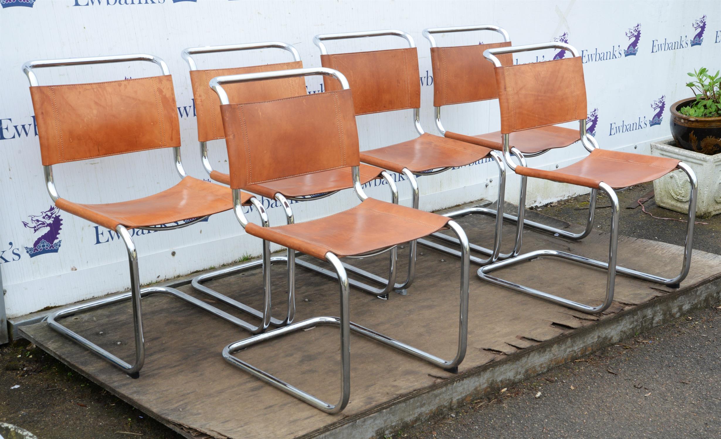 After Mart Stam, (Dutch, 1899-1986) for Fian, six Modell 33 cantilever chairs, chromed steel and - Image 3 of 5