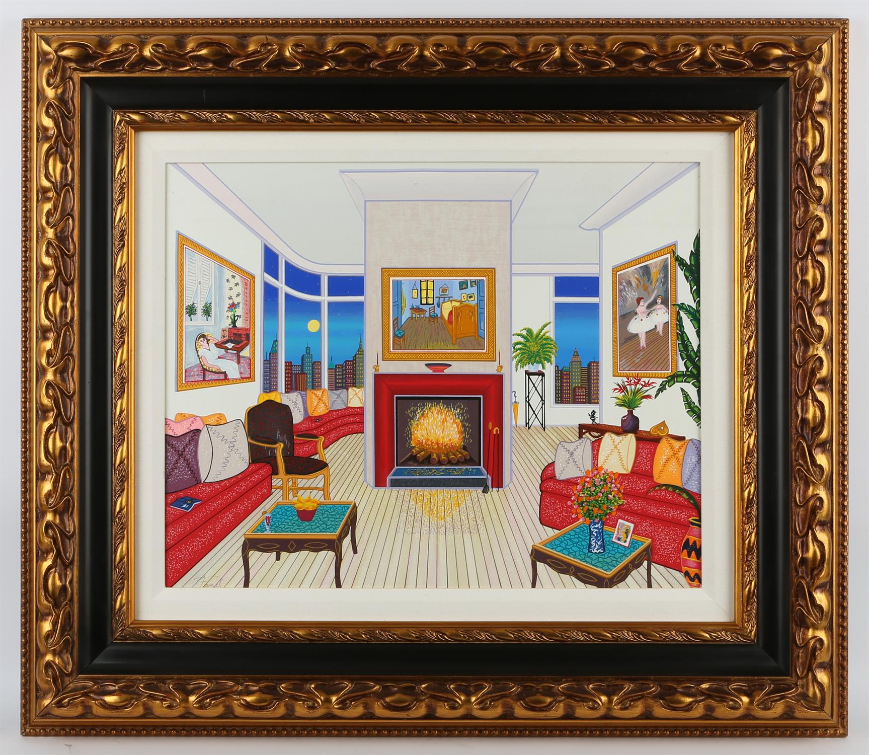 Fanch Ledan (b.1949), Interior with three masterpieces, serigraph on canvas, numbered on reverse, - Image 2 of 4