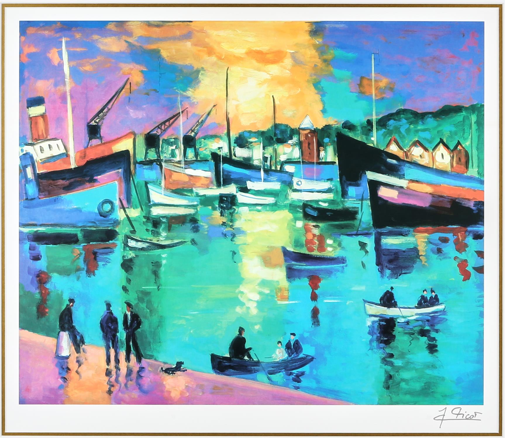 Jean-Claude Picot (French 1933-2020), Harbour scene, colour print, printed signature lower right,