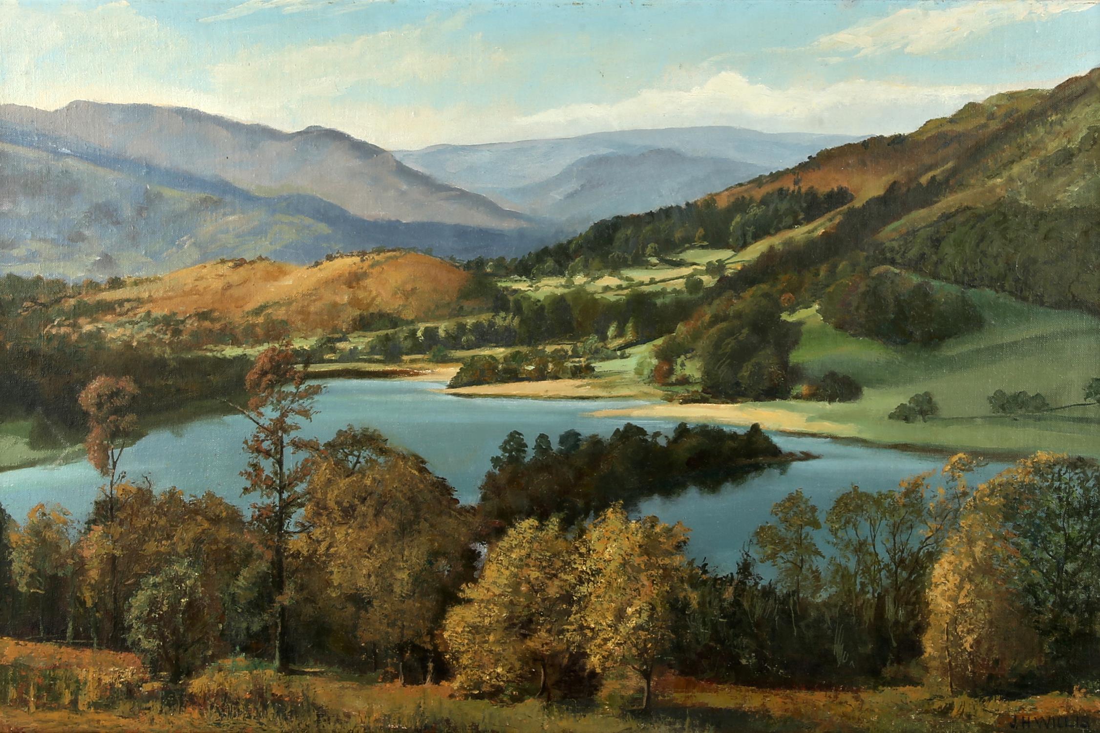 John Henry Willis, (British b.1887), Rydal Water, oil on canvasboard, signed lower right,