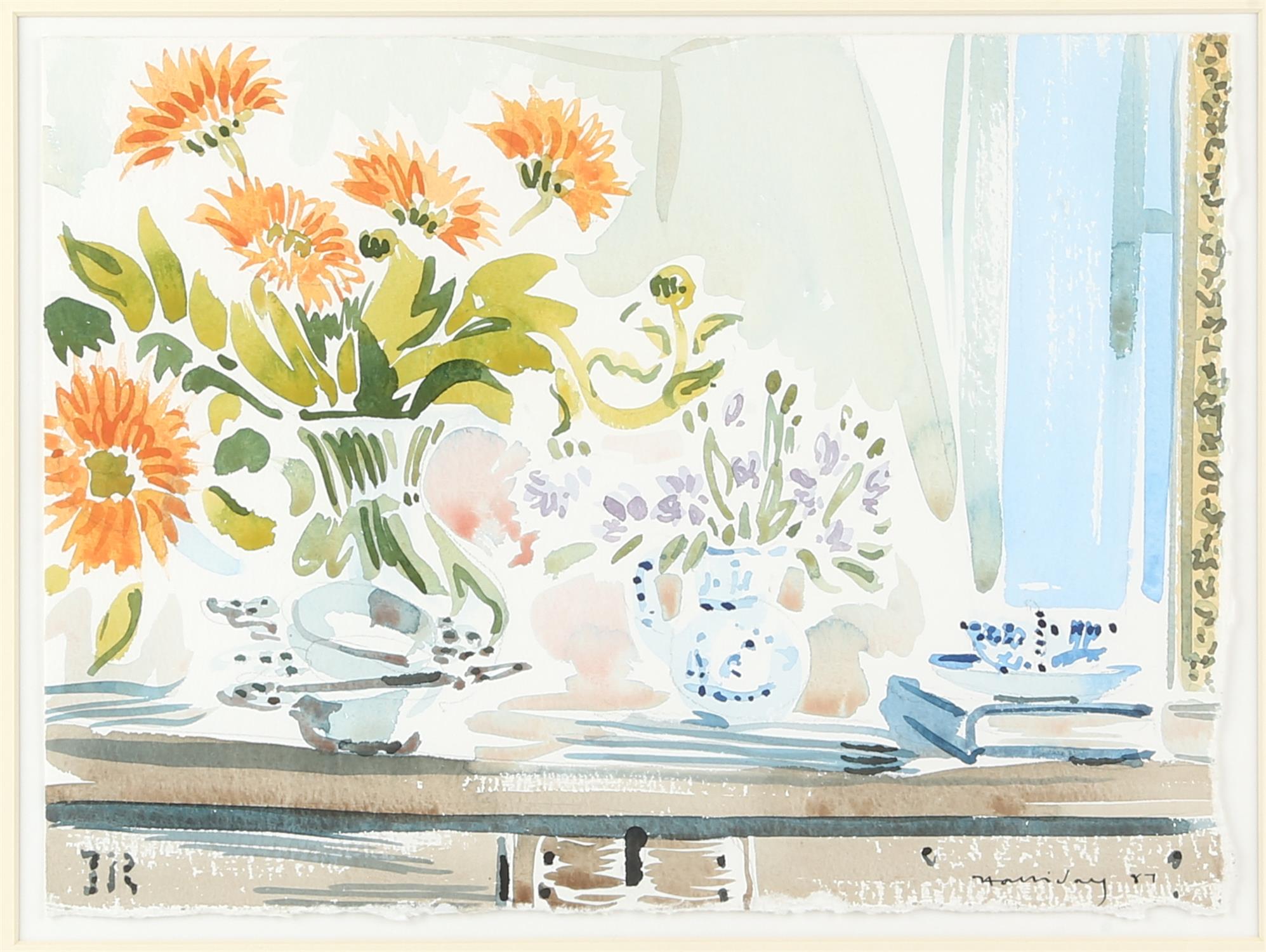 Alan Halliday (British b.1952), Marigolds against a mirror, watercolour, signed and dated '87 lower