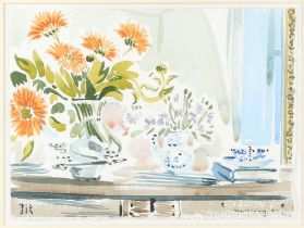 Alan Halliday (British b.1952), Marigolds against a mirror, watercolour, signed and dated '87 lower