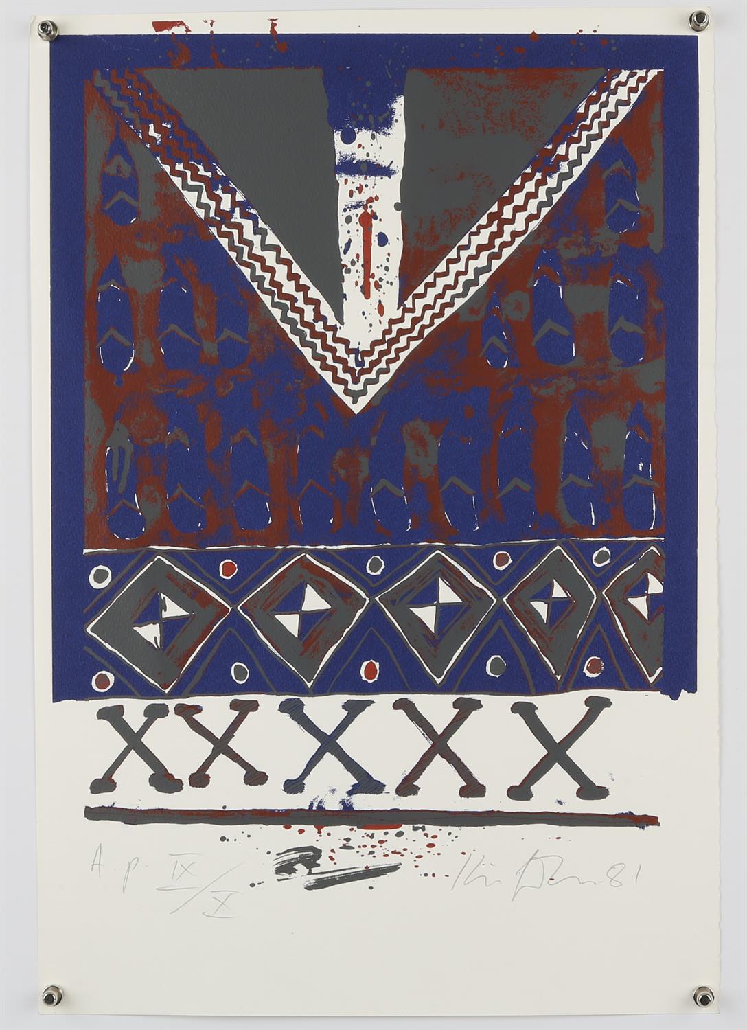 Kip Gresham (b.1951), 'Henchman/Hangman'; Untitled; Blue Face, three screenprints, two signed, - Image 2 of 3