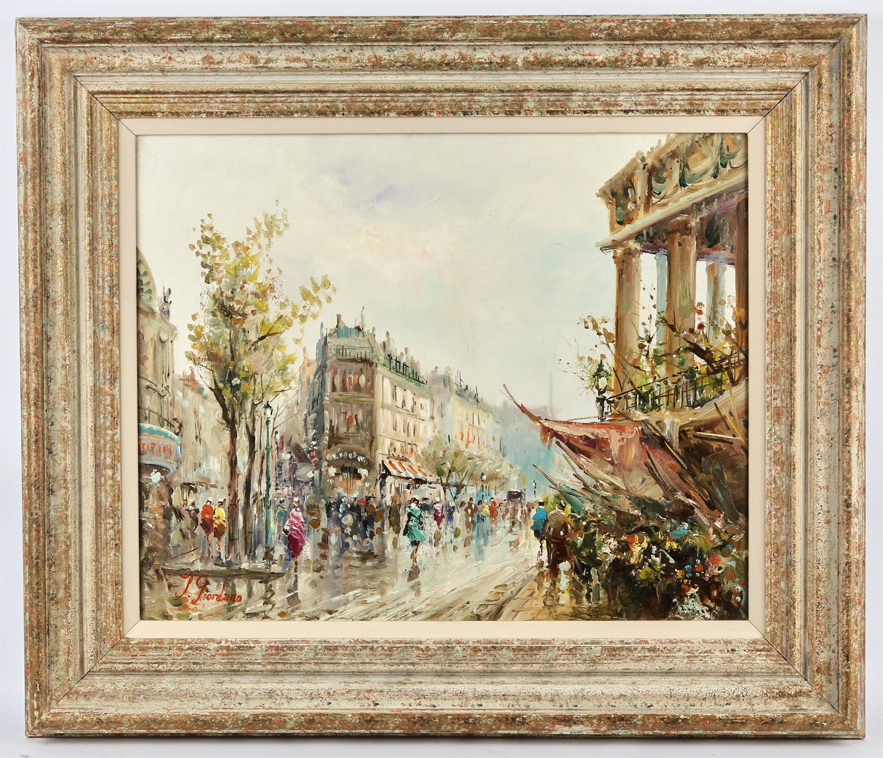 J. Giordano (20th century), Paris Street scene; The Moulin Rouge, Paris, a pair, oil on canvas, - Image 2 of 4