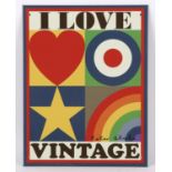 Peter Blake (b. 1932) 'I Love Vintage' digital print on tin plate, from the limited edition of 2500