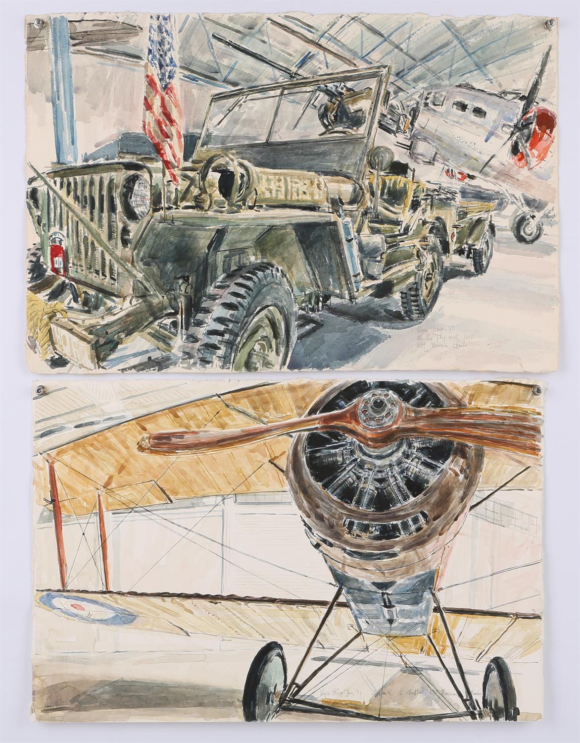 Roger Alsop (British 20th century), A group of studies of Buses, Locomotives, Aircraft, - Image 2 of 4