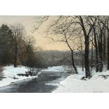 Vernon Keeble (Contemporary), Winter river landscape; Dappled light in a forest, two,