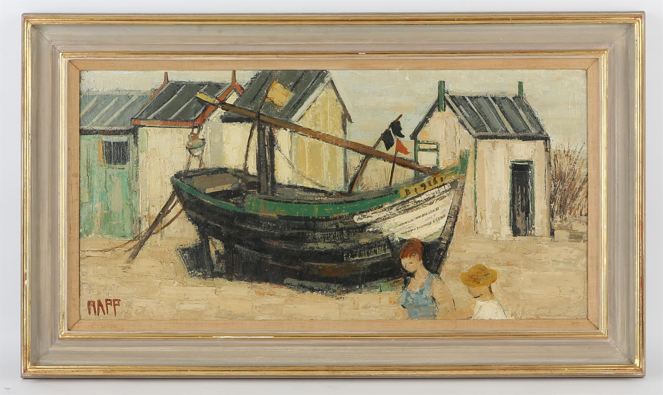 Ginette Rapp (1928-1998), Barque sur la sable, oil on canvas, signed lower left, 31 x 61cm. Framed - Image 2 of 4